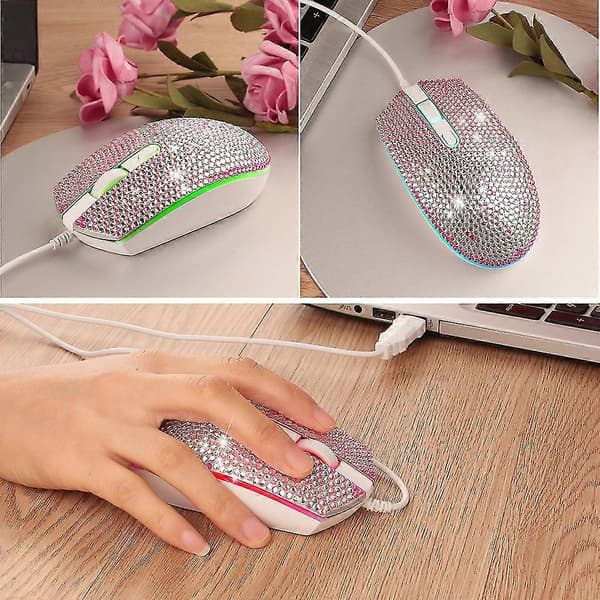 Farverig Rhinestone Mus Ergonomisk Kablet Mus Til Notebook Laptop Computer Pc