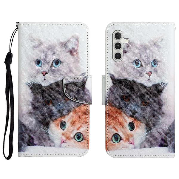 Case for Samsung Galaxy A56 5G with Pattern Print, Protective Folio Phone Case with Wrist Strap (Three Cats)