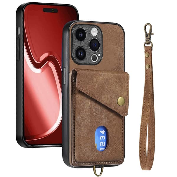 Card Holder Case for iPhone 15 Series (Brown, iPhone 15 Pro Max)