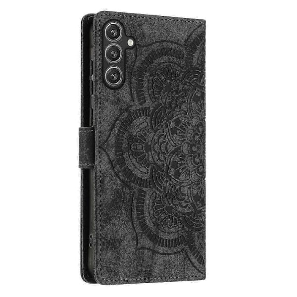 Frostet Læder Smartphone-etui til Mandala Emed Retro (Sort, til Samsung Galaxy S24 FE 5G)