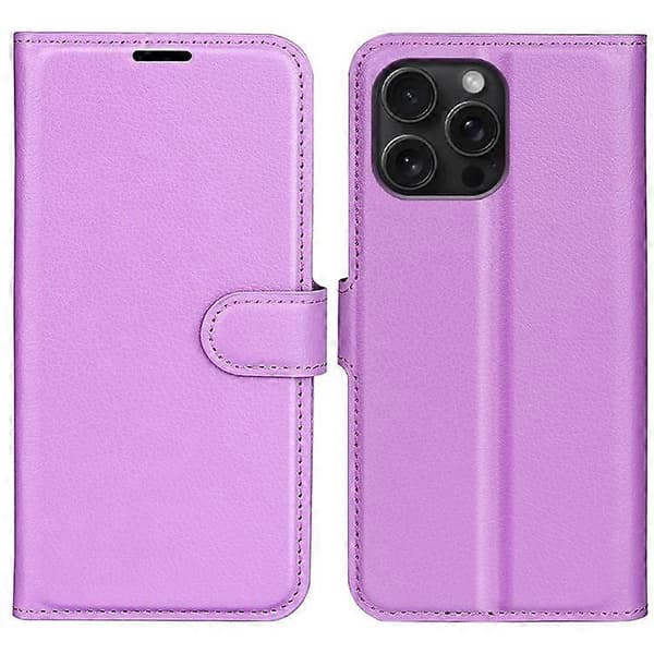 Compatible for iPhone 16 Pro Max Wallet Case Litchi Texture Phone Leather Case (Purple)