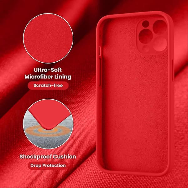 iPhone 13 Case Liquid Silicone Case With Camera Protection, Soft Anti-scratch Microfiber (Red)
