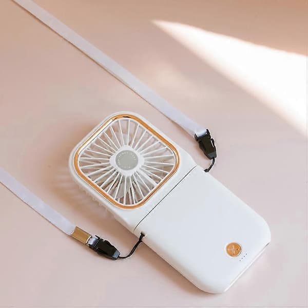 F30 Galvanisering Håndholdt Ventilator Bærbar Desktop Sammenfoldelig Lydløs USB Halsventilator, Opgraderet Version White