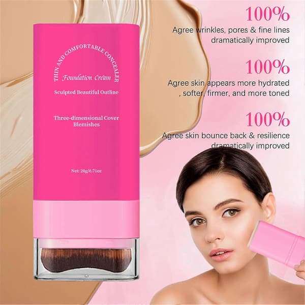 2-in-1 Eraser Foundation Stick 20g with Brush for Full Coverage Concealer Long-lasting