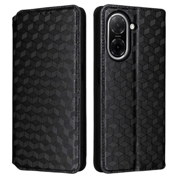Diamond Pattern Leather Wallet Case for Xiaomi Redmi A5 NFC (173.45mm) - Black (Black)