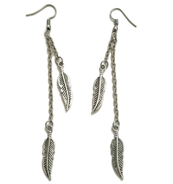 Earrings Feathers Feather Long Dangle feather Stainless Hook