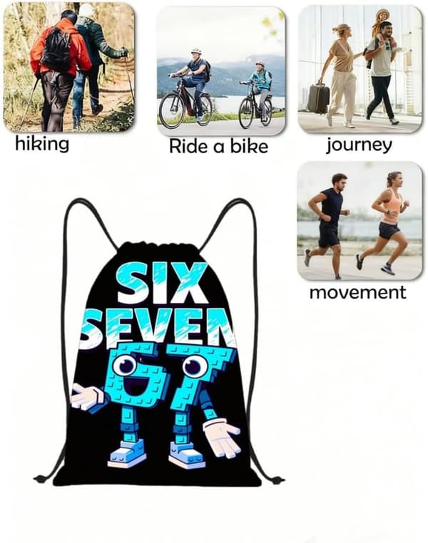 67 Drawstring Bags, Sixty-Seven Fun Waterproof Swim PE Bag, Cool Black Sports String Backpack, Large Capacity Drawstring Bag Gym, D, M, Casual E