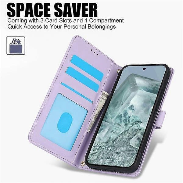 For Google Pixel 9 Pro/ Pixel 9 Case PU Leather Stand View Phone Wallet Case with Hand Strap (Purple)