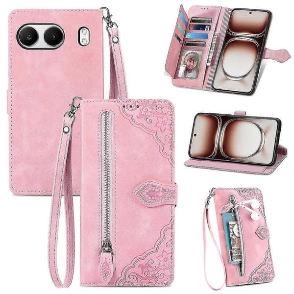 Case for OnePlus Nord 4 with Zipper, Wallet, PU Leather, Floral Pattern, Phone Case (Style A)