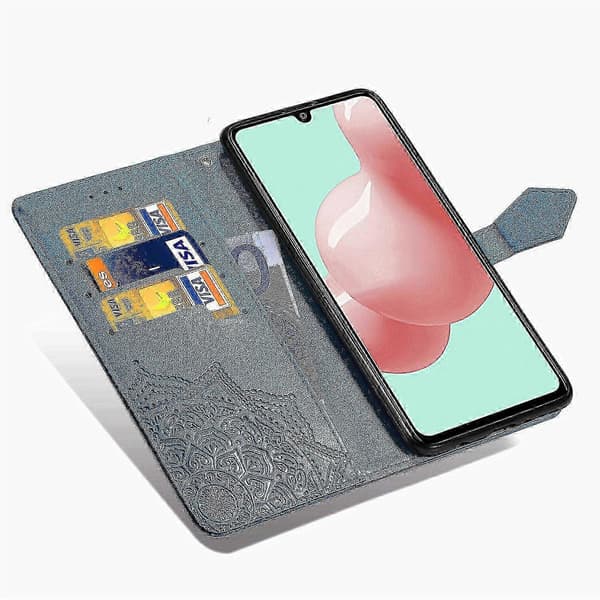 New Case Compatible with Samsung Galaxy A41, Leather Wallet Case with Embossed Mandala Pattern, Magnetic Flip, Shockproof - Blue