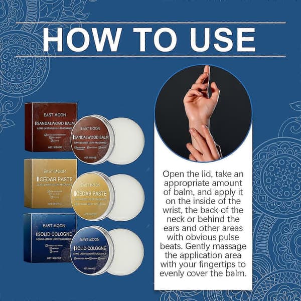 Solid Cologne Balm för män – Långvarig fräsch doft med te, sandelträ och ambra – Enkel applicering, hudvänlig, resevänlig, elegant doft för