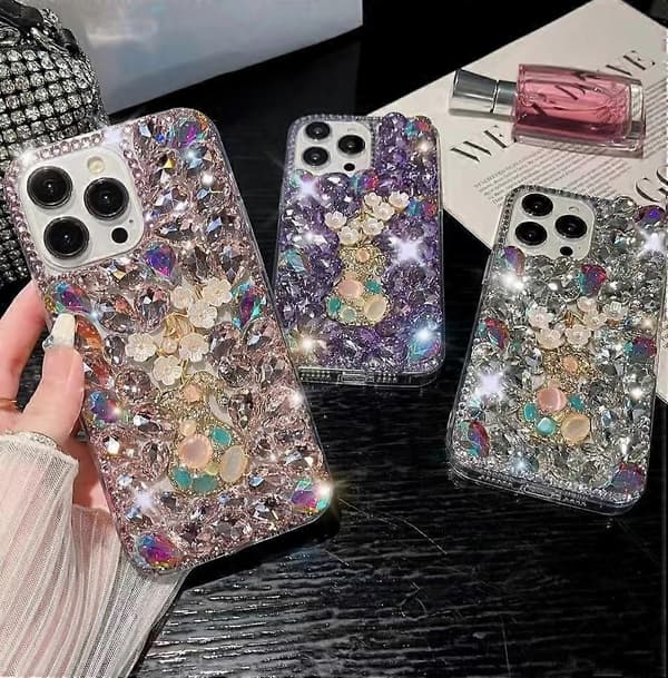 Plum Blossom Handmade Diamond Inlay PC Phone Case (White, For iPhone 11)