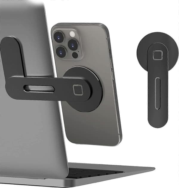 Magnetisk telefonholder til bærbar computer designet, justerbar telefonmonitor sidemontering, slank bærbar foldbar computerudvidelsesbeslag (sort)
