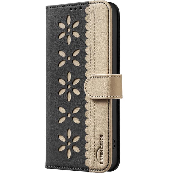 Leather Floral Pattern Case for Motorola Edge 50 Pro 5G, Wallet Stand (Black)