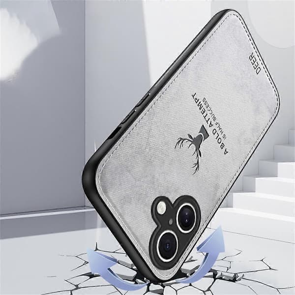 Etui til iPhone 16 Hjortemønster Stoftekstur PU Læder Hybrid Telefoncover - Sort (Sort)