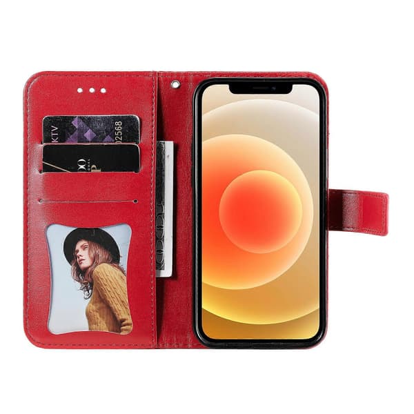 Compatible for Honor X5c Plus Case Flower Pattern PU Leather Wallet Stand Phone Cover (Red)