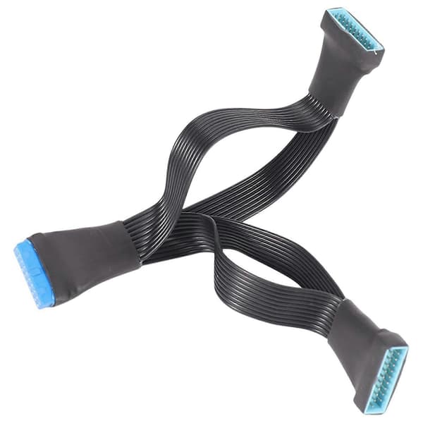 2X Bundkort USB 3.0 19PIN Header 1Til2 Forlænger Splitter 19Pin 20Pin Intern Forlænger Header Adapter Kabel 15cm Black