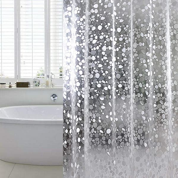Bruseforhæng til badeværelse, transparent 3D-sten, vandvaskbar, 180x180cm