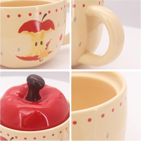Söt mugg, presentförpackning, äppelformad kaffemugg med lock, keramisk kaffe-/temugg
