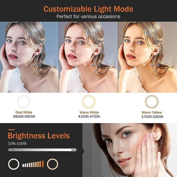 Selfie Ring Light Lampe Fyldlys Ringlys Med Klips Til Youtube Live Streaming Studio Video Led Dæmpbar Fotografering