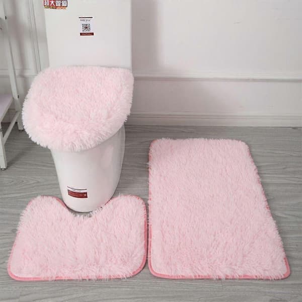 3 st/set Fluffiga Toalettsitsöverdrag Mattor Enfärgade Duschmattor Set Duschrum