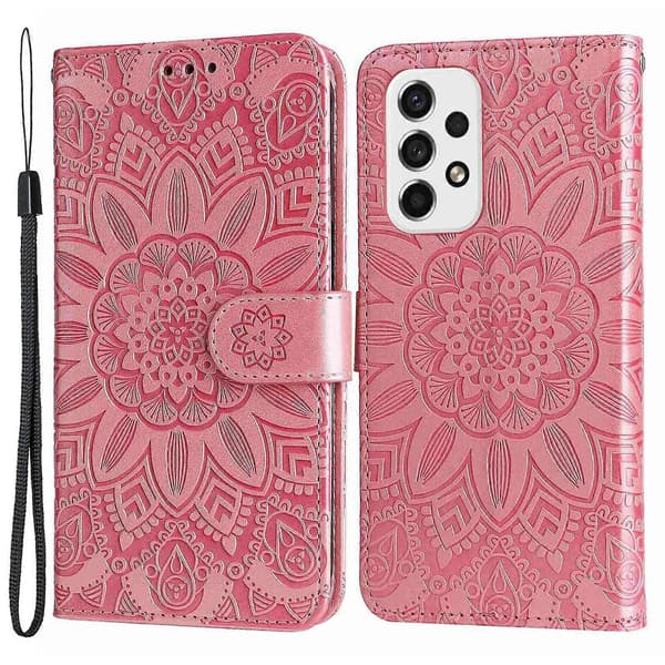 Compatible with Samsung Galaxy A53 5G Sunflower Pattern Magnetic Closure Phone Case PU Leather Stand Flip Wallet Case with Wrist Strap