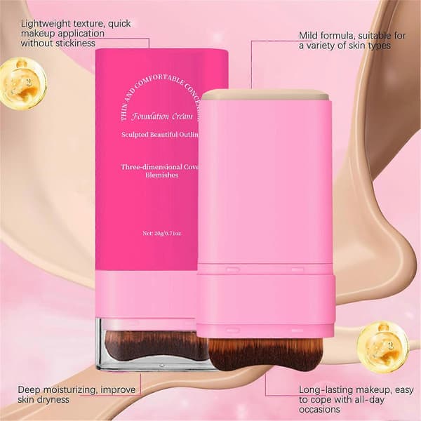 2-in-1 Eraser Foundation Stick 20g with Brush for Full Coverage Concealer Long-lasting