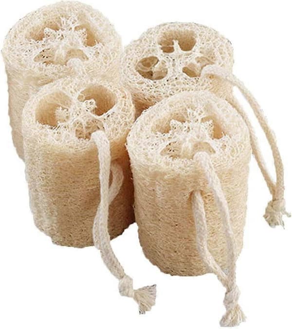 Natural Exfoliating Loofah Sponge, 10cm Eco-Friendly Unbleached Bath Loofah, 4-Pack