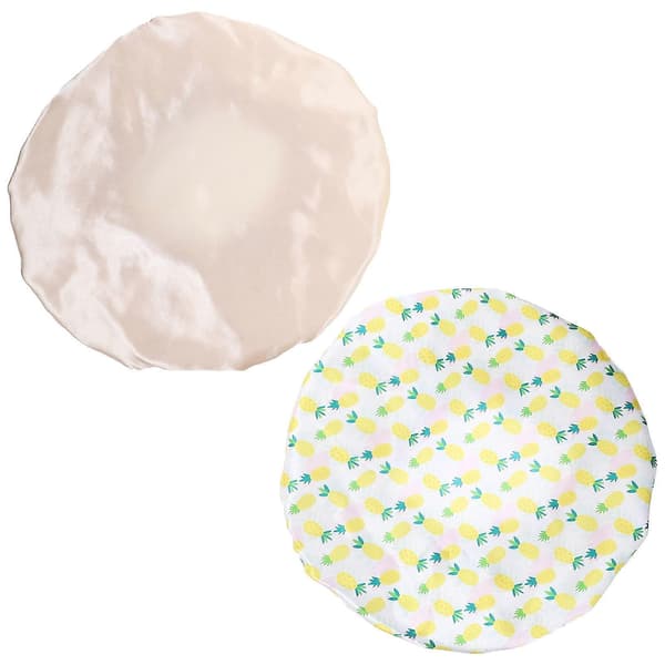 Women Shower Cap Waterproof Round Shape Adjustable Design Pineapple Pattern 2-pack