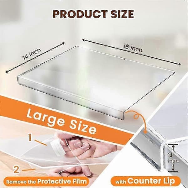 Clear Acrylic Cutting Board with Lip, Non-Slip Kitchen Countertop Protectors, Large Size