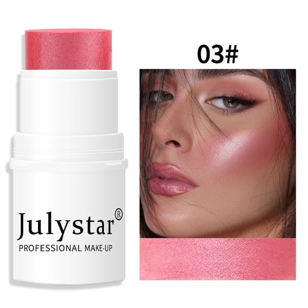 Julystar Multi-use Blush Stick, Matt & Shimmer Highlighter Contour Blush Cream for Lazy Makeup 03#