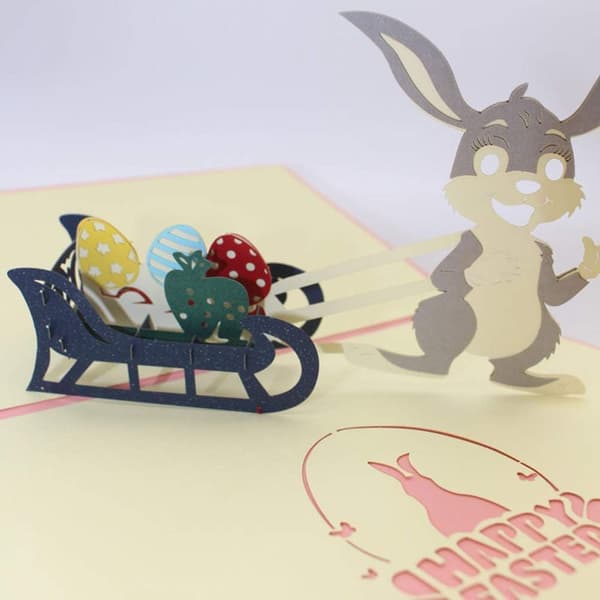 1 stk påskehilsenbrev trykt kaninkort 3D