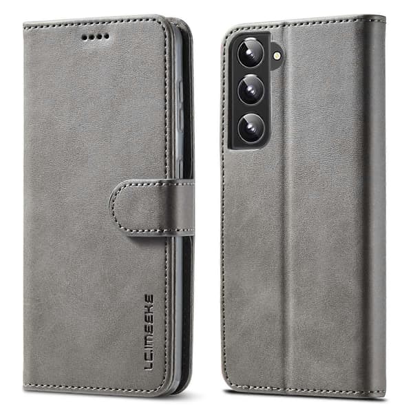 LC.IMEEKE Textured Wallet Case PU Leather Well-Protected Flip Folio Stand Phone Case (Grey)