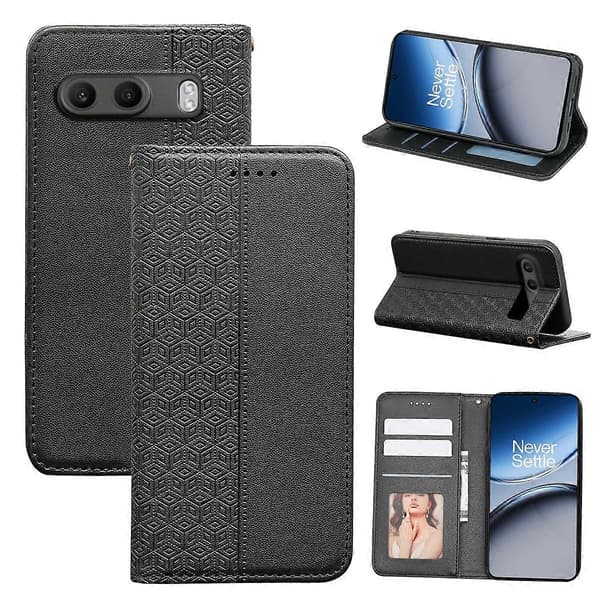 Wallet Case for OnePlus Nord 4, Strong Magnetic Checkered Pattern Embossed Leather Flip Case (Style A)