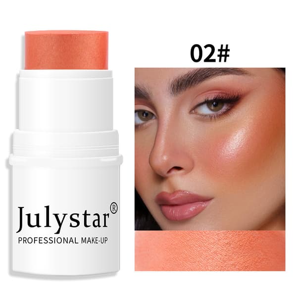 Julystar Multi-use Blush Stick, Matt & Shimmer Highlighter Contour Blush Cream for Lazy Makeup 02#