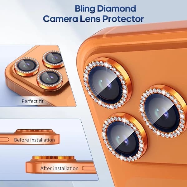 Sparkling Diamond Eagle Eye Camera Lens Protector, Compatible with iPhone 17 - Silver Rhinestone Tempered Glass Lens Cover