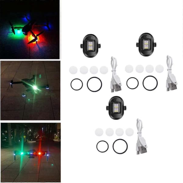 3x Drone Strobelys, letvægts Drone Anti-kollisionslys, LED Drone Lys Med 4 Farver, Mini Strobelygte Lavet Til DJI Mini/Mavic Air 2/Pro