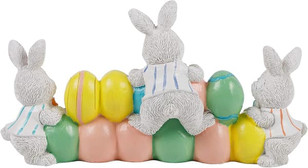 Easter Decorations Hand-Painted Easter Eggs Rabbit Centerpiece, 8.5 Inch Resin Table Decoration