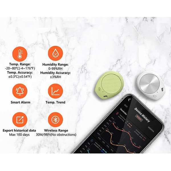 4X Smart Indendørs Bluetooth Mini Fugt- og Temperatursensor Trådløs Termohygrometer til Cigarskab Krybdyr(C) White & green