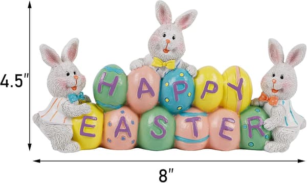 Easter Decorations Hand-Painted Easter Eggs Rabbit Centerpiece, 8.5 Inch Resin Table Decoration