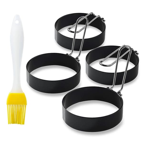 Æggeringe - Non-stick 4 stk. spejlægsringe, non-stick æggeringe, spejlægsringe i rustfrit stål, foldbart håndtag i rustfrit stål