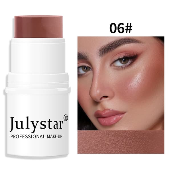 Julystar Multi-use Blush Stick, Matt & Shimmer Highlighter Contour Blush Cream for Lazy Makeup 06#