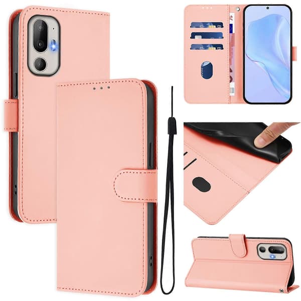 Skin Feeling Solid Color Leather Phone Case with Lanyard For HTC U24 Pro