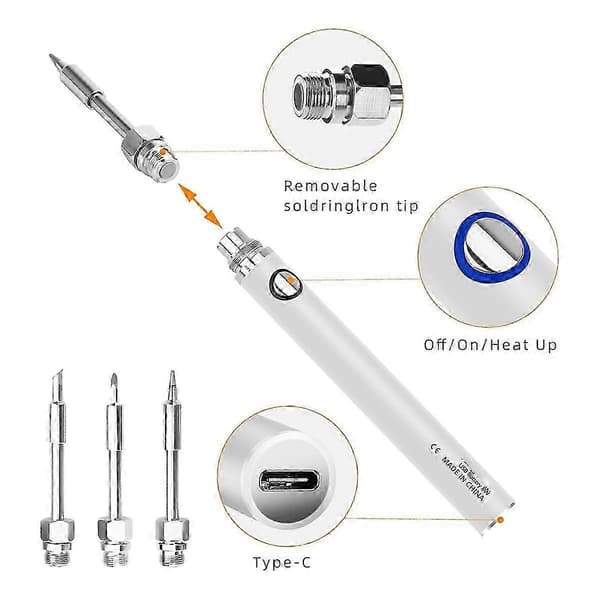 Cordless Soldering Iron Kit with Built-in 1100mAh Battery and 3 Temperature Settings