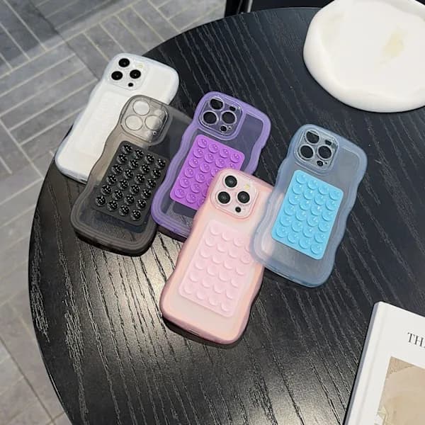 Simple Creative Suction Cup Phone Case for iPhone 11 12 13 14 15 16 Pro Max Plus Full Protection Anti-fall Mobile Phone Protective Case Black