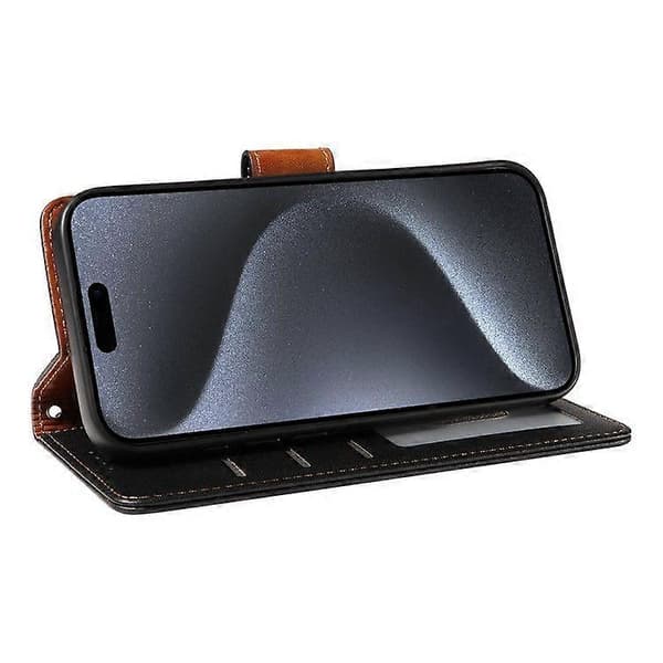 Leather Wallet Case with Wrist Strap for iPhone 16e (Black)