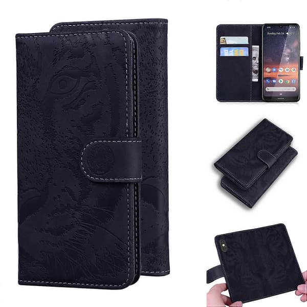 For Nokia 3.2 Tiger Embossed Pattern Horizontal Flip Leather Case with Holder & Card Slot & Wallet (Black)
