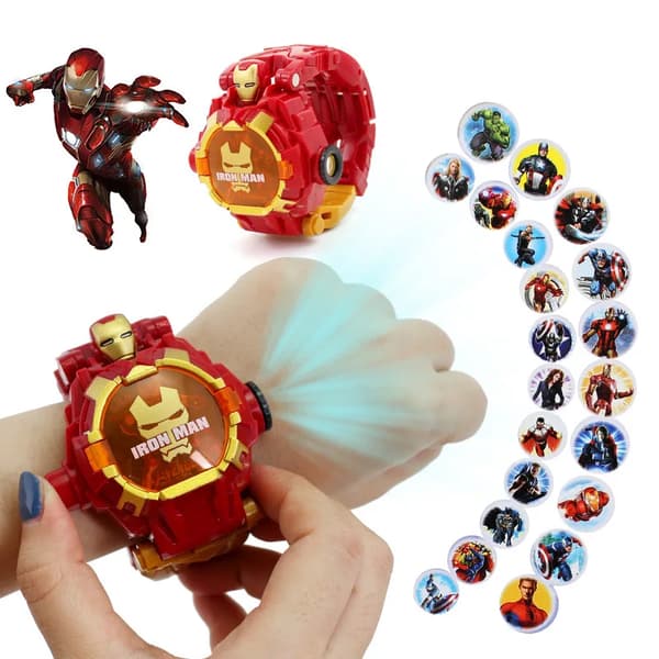 Disney Robotleksaker Marvel Hjältar Spiderman Captain America Deformationsrobot Elektronisk Projektionsklocka Barnpresenter 7
