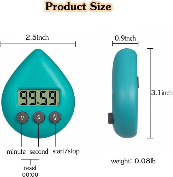 Silent, Non-Ticking Battery Operated Shower Timer, Waterproof Digital Timer, Small Cute Timer with Sweet (Blue)