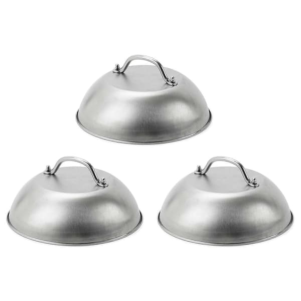 3X Stekeplate Tilbehør Kraftig 9 tommer bred Smashed Burger Smeltende Ostekuppel Deksel Rustfritt Stål Silver